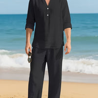 Maddock Band Collar Henley and Trousers Set