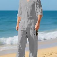 Maddock Band Collar Henley and Trousers Set