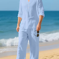 Maddock Band Collar Henley and Trousers Set