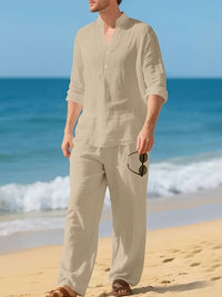 Maddock Band Collar Henley and Trousers Set