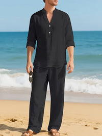 Maddock Band Collar Henley and Trousers Set