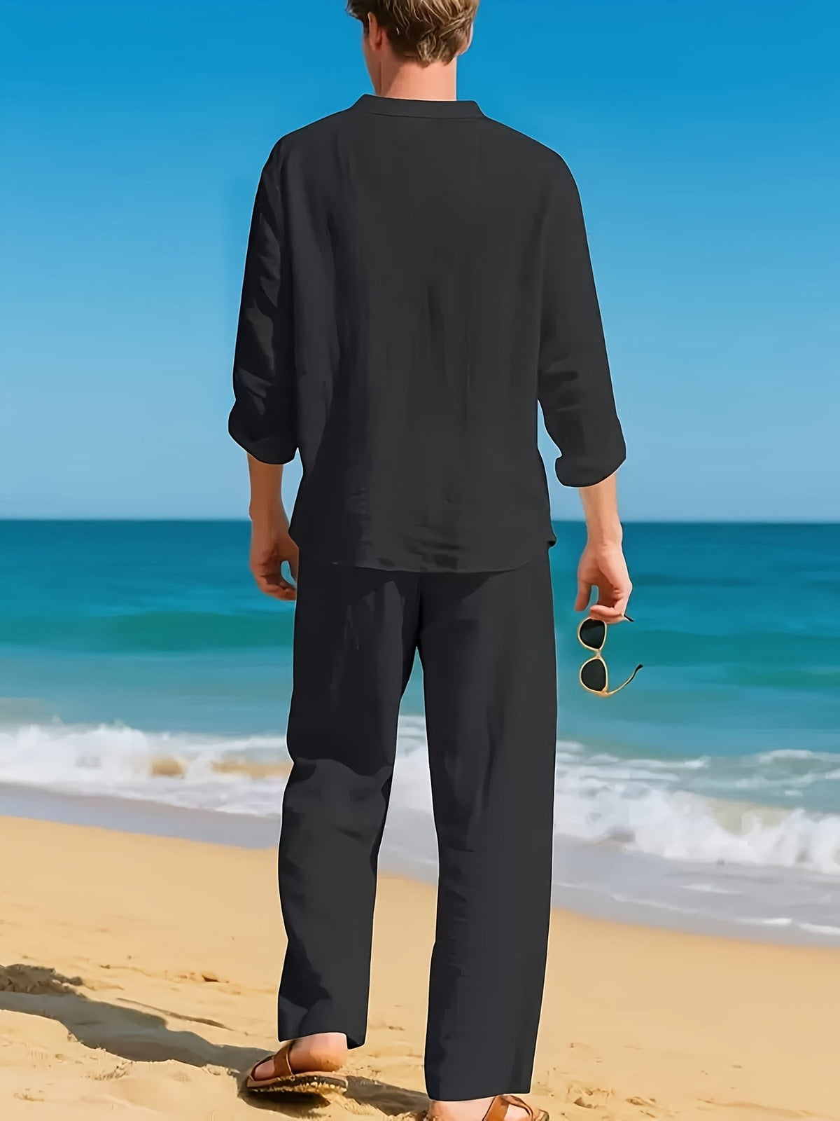 Maddock Band Collar Henley and Trousers Set