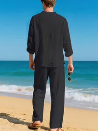 Maddock Band Collar Henley and Trousers Set