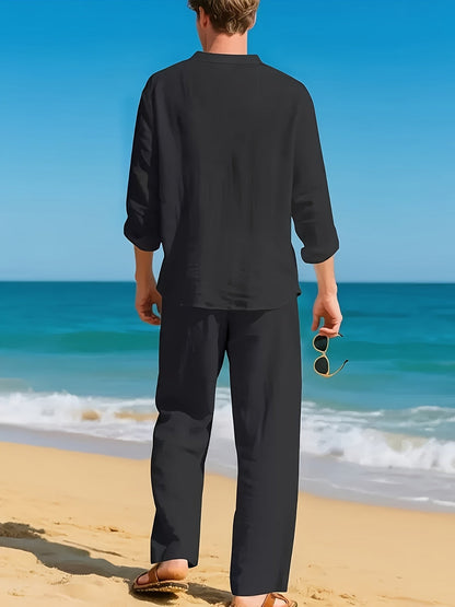 Maddock Band Collar Henley and Trousers Set_8