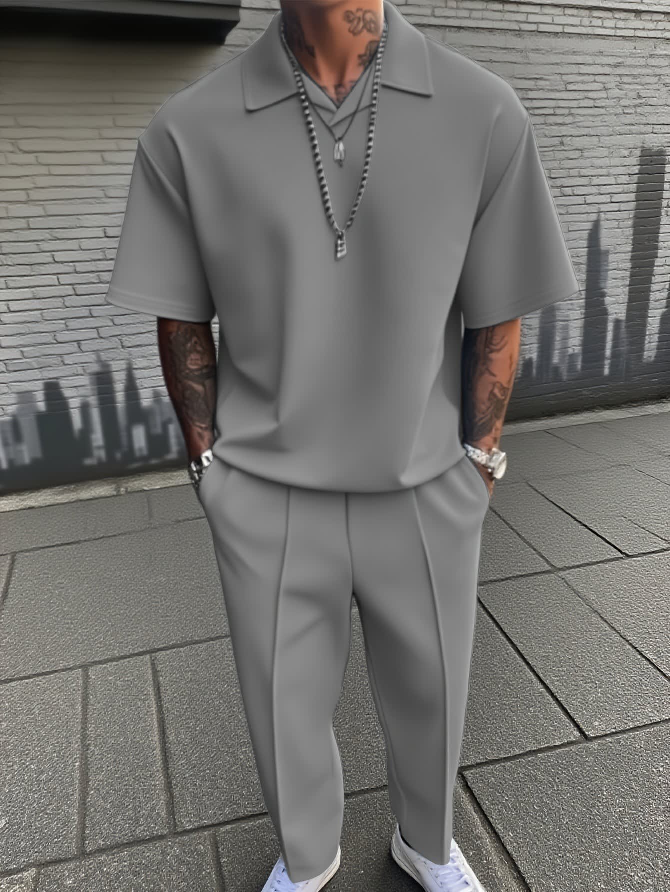 Gilbert Open Collar Polo And Trousers Set_4