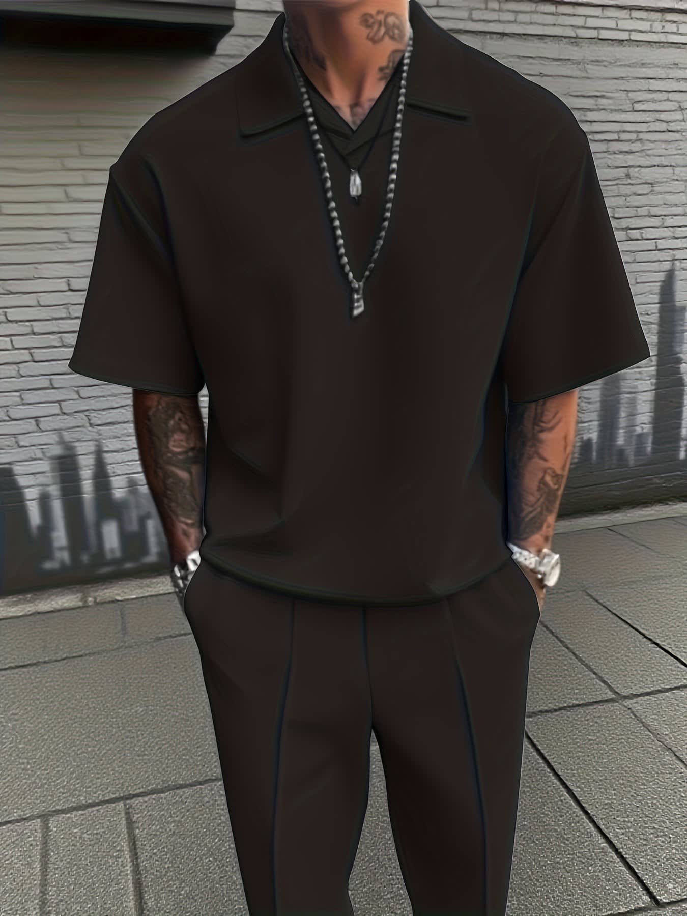 Gilbert Open Collar Polo And Trousers Set_7