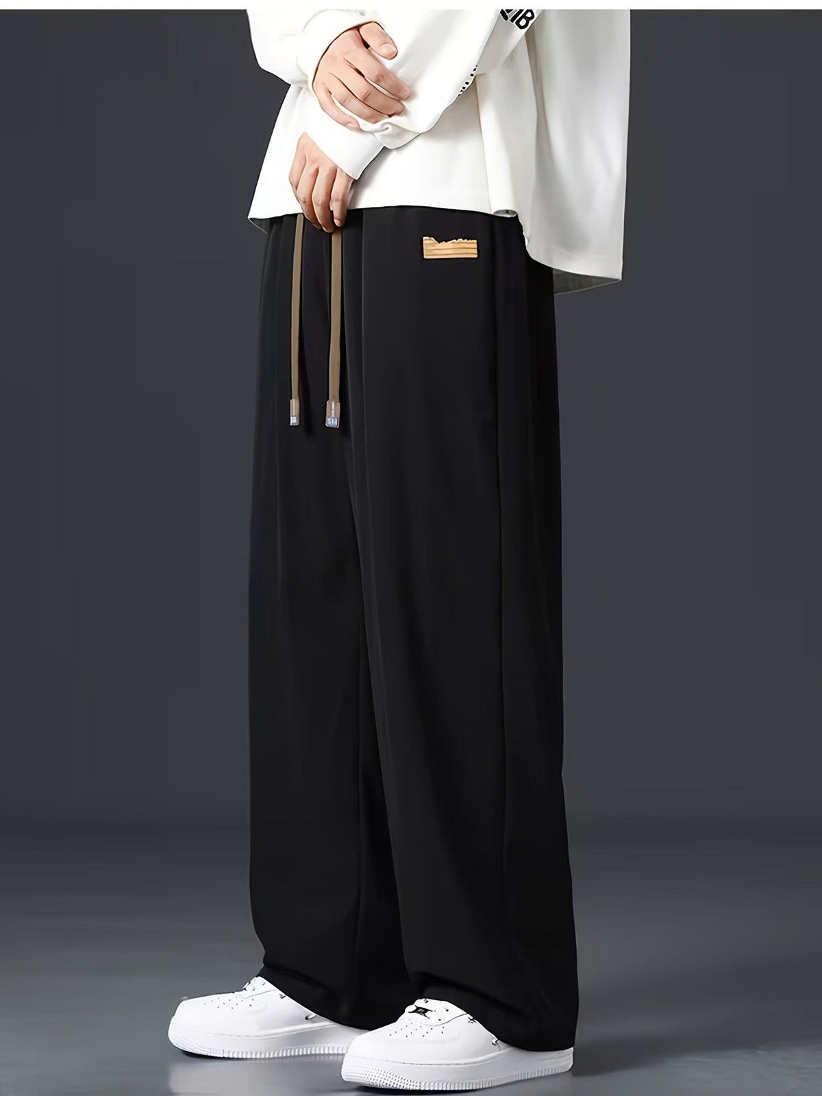 Gene Contrast Drawstring Wide Leg Trousers