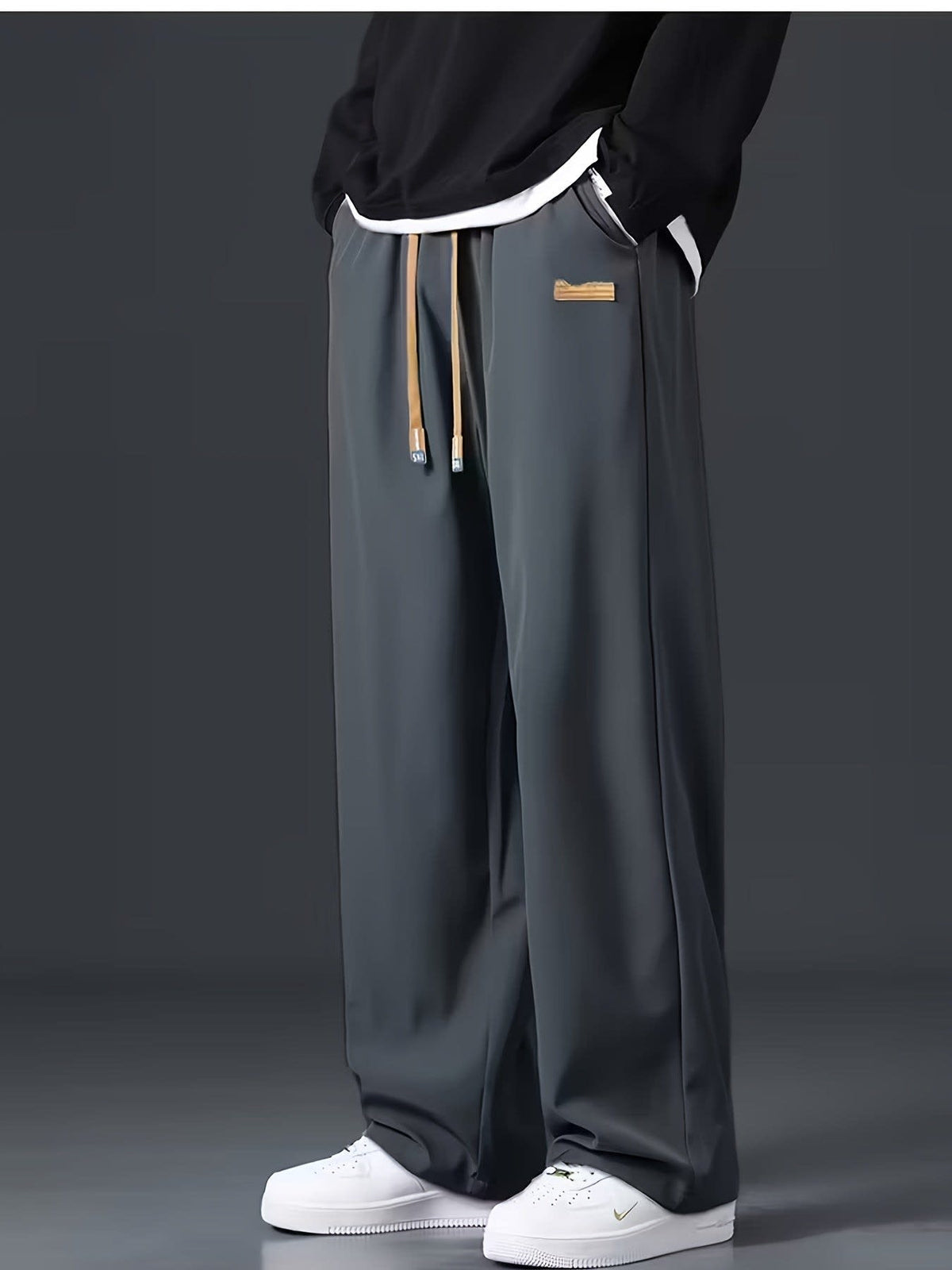 Gene Contrast Drawstring Wide Leg Trousers