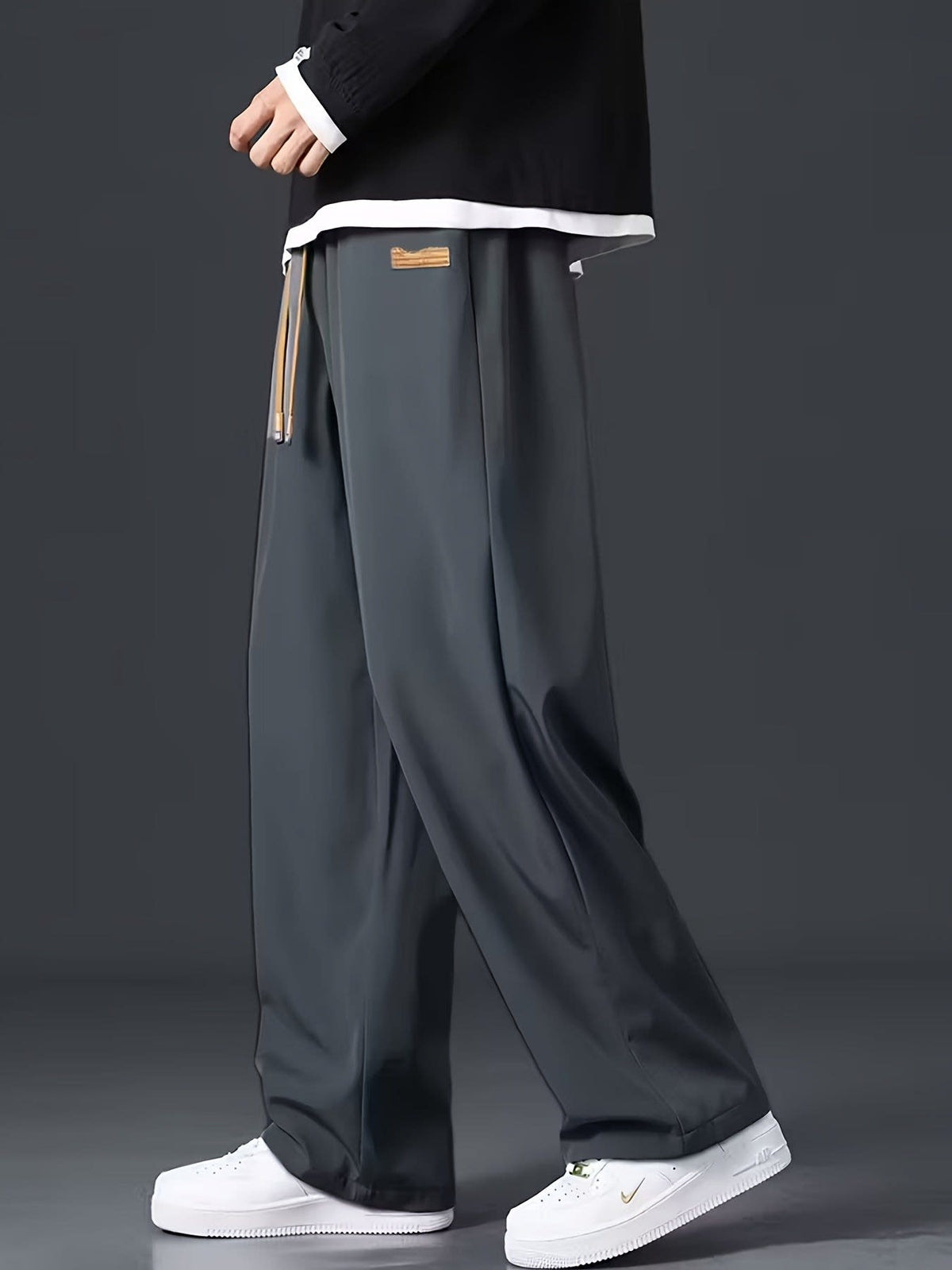 Gene Contrast Drawstring Wide Leg Trousers