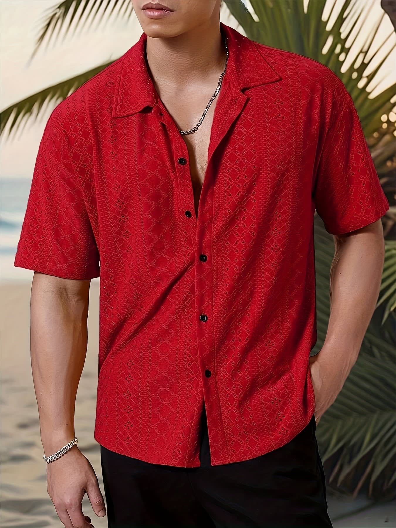 Gerard Eyelet Texture Camp Collar Shirt_10