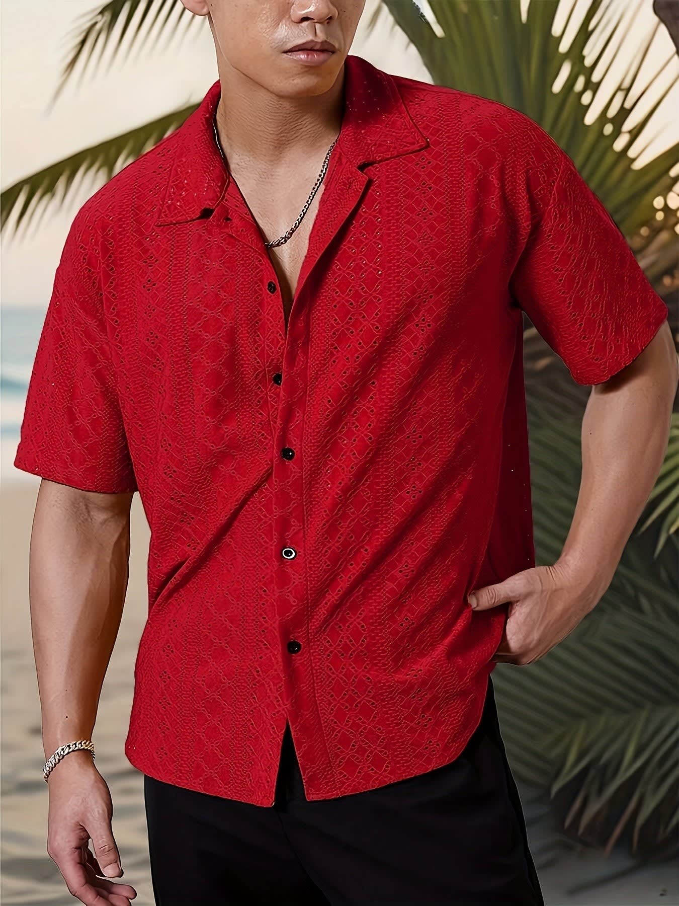 Gerard Eyelet Texture Camp Collar Shirt_11