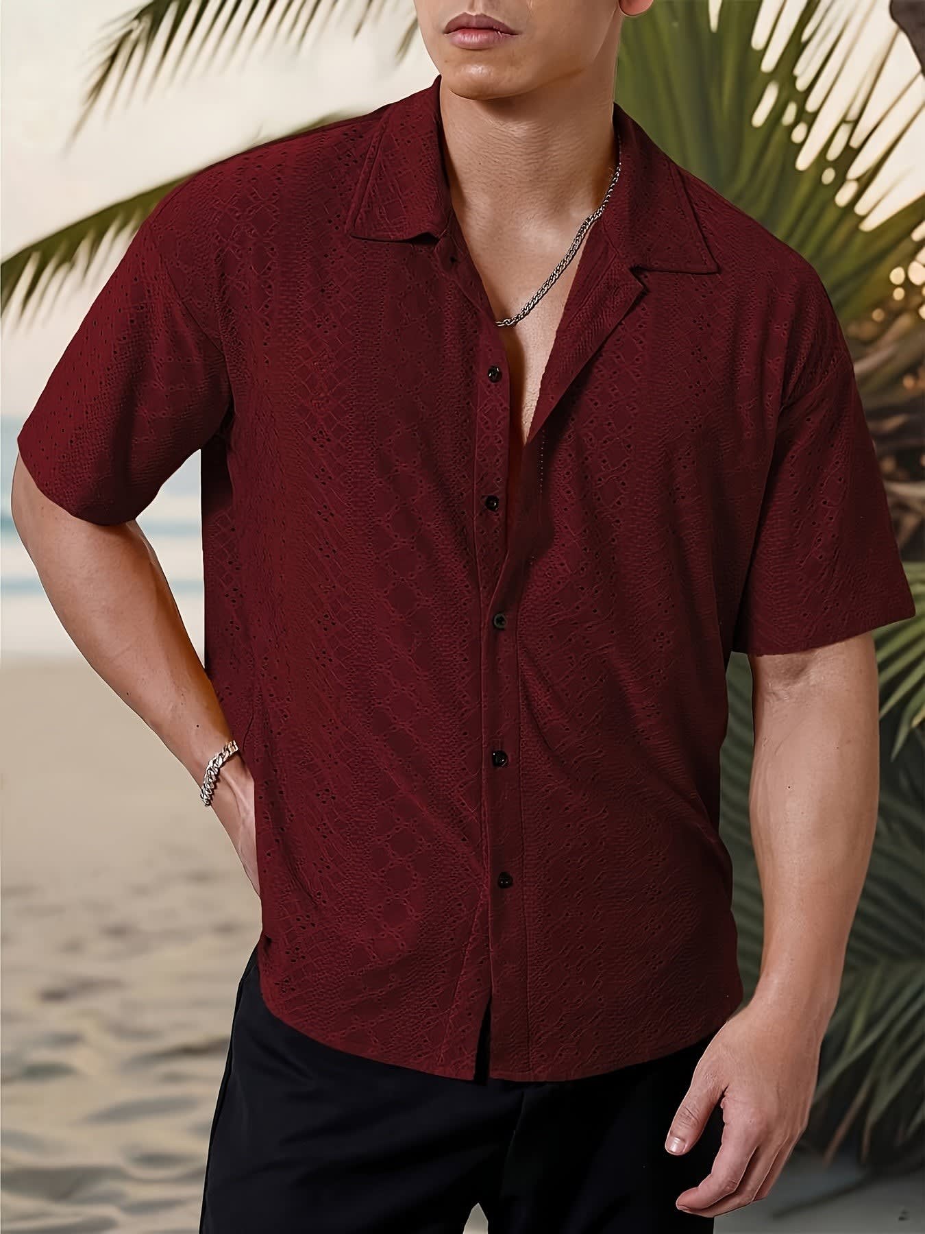 Gerard Eyelet Texture Camp Collar Shirt_19