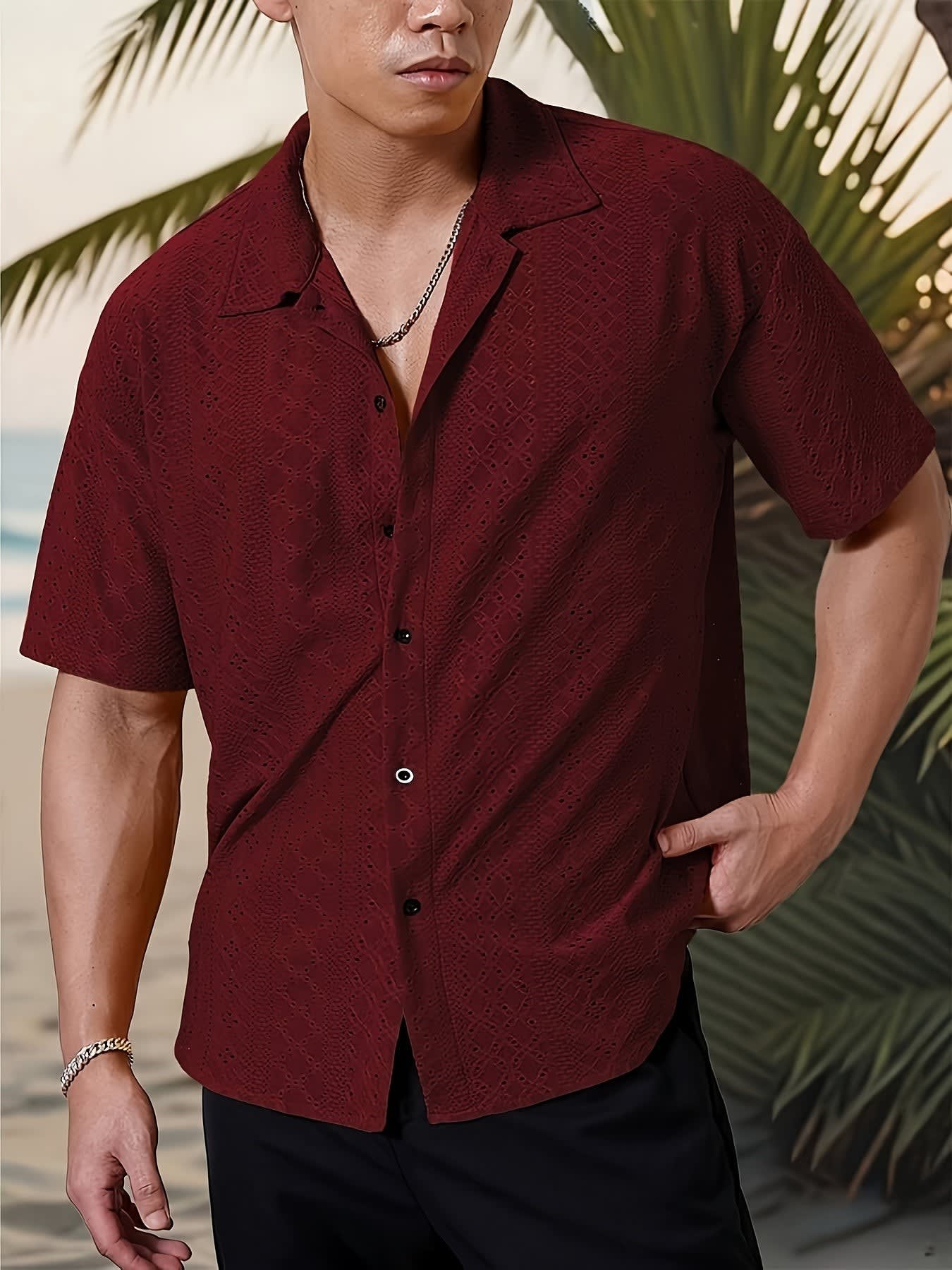 Gerard Eyelet Texture Camp Collar Shirt_21