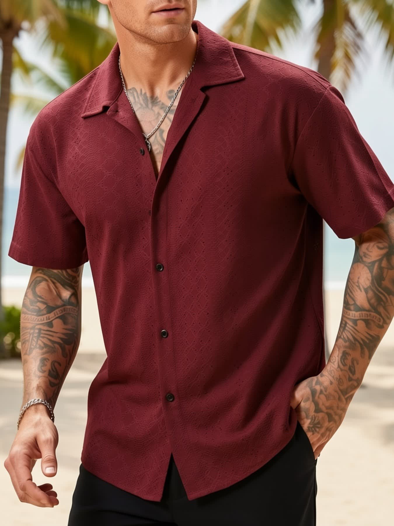 Gerard Eyelet Texture Camp Collar Shirt_23