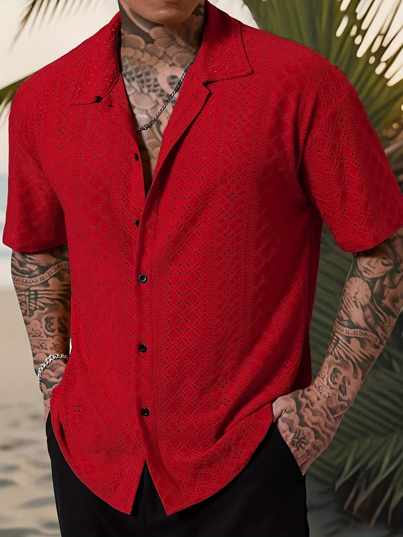 Gerard Eyelet Texture Camp Collar Shirt_3