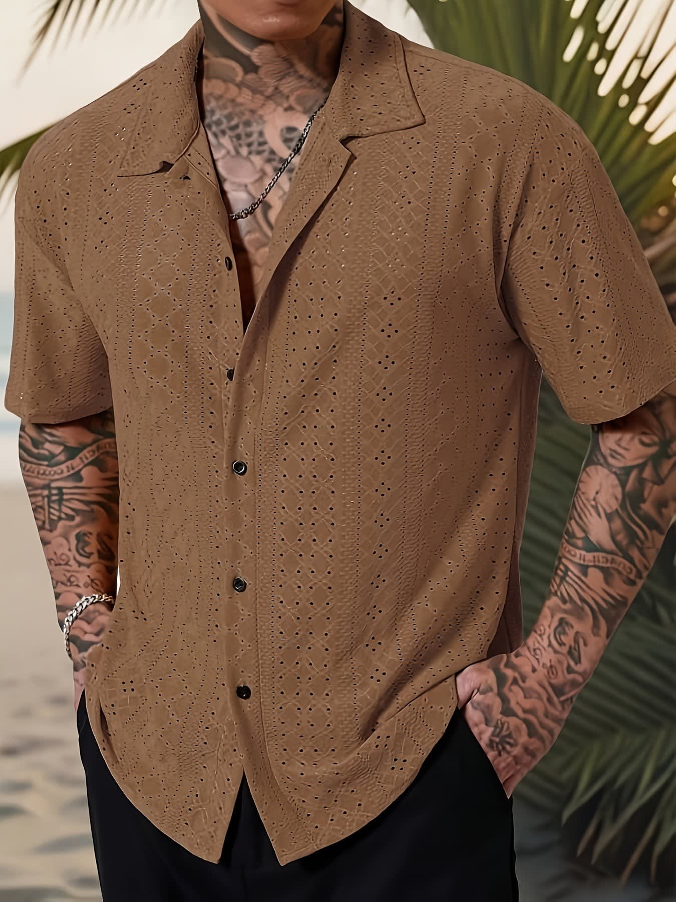 Gerard Eyelet Texture Camp Collar Shirt_4