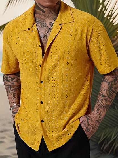 Gerard Eyelet Texture Camp Collar Shirt_7