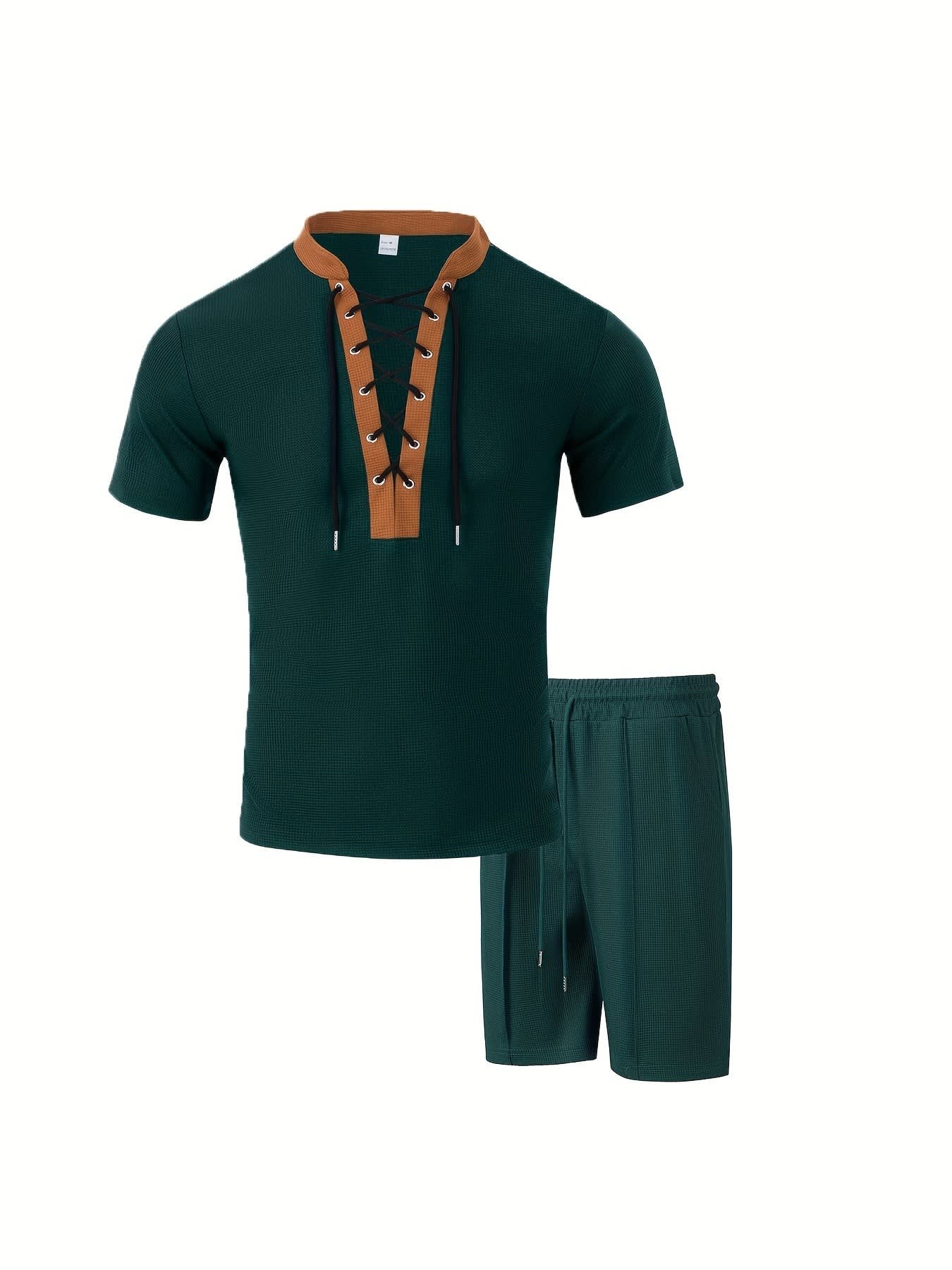 Latham Lace Up Waffle Knit Shirt and Shorts Set_8