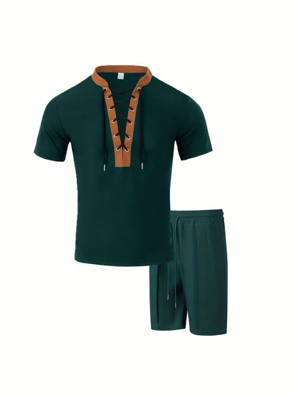Latham Lace Up Waffle Knit Shirt and Shorts Set_8