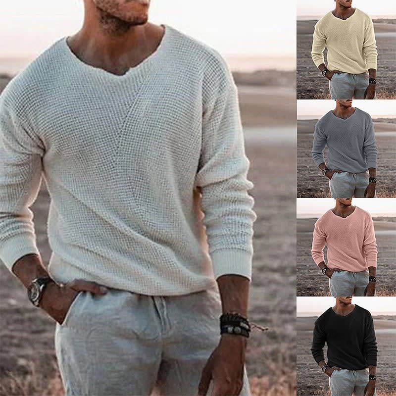 Bergen Waffle Knit V Neck Pullover_1