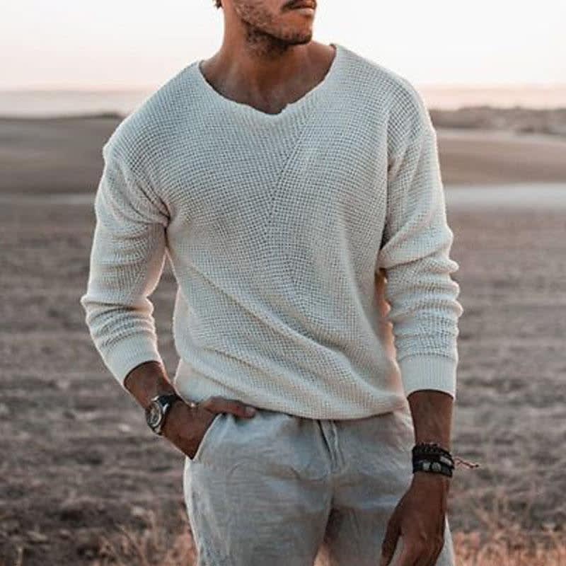 Bergen Waffle Knit V Neck Pullover_2