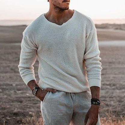 Bergen Waffle Knit V Neck Pullover_2