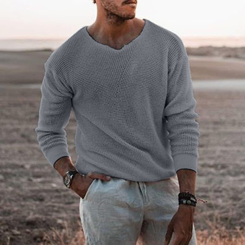 Bergen Waffle Knit V Neck Pullover_3