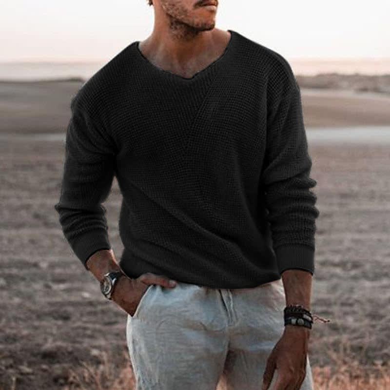 Bergen Waffle Knit V Neck Pullover_4