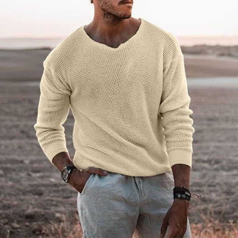 Bergen Waffle Knit V Neck Pullover_5