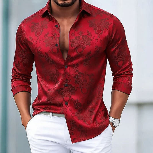 Gaspard Damask Satin Long Sleeve Shirt_1
