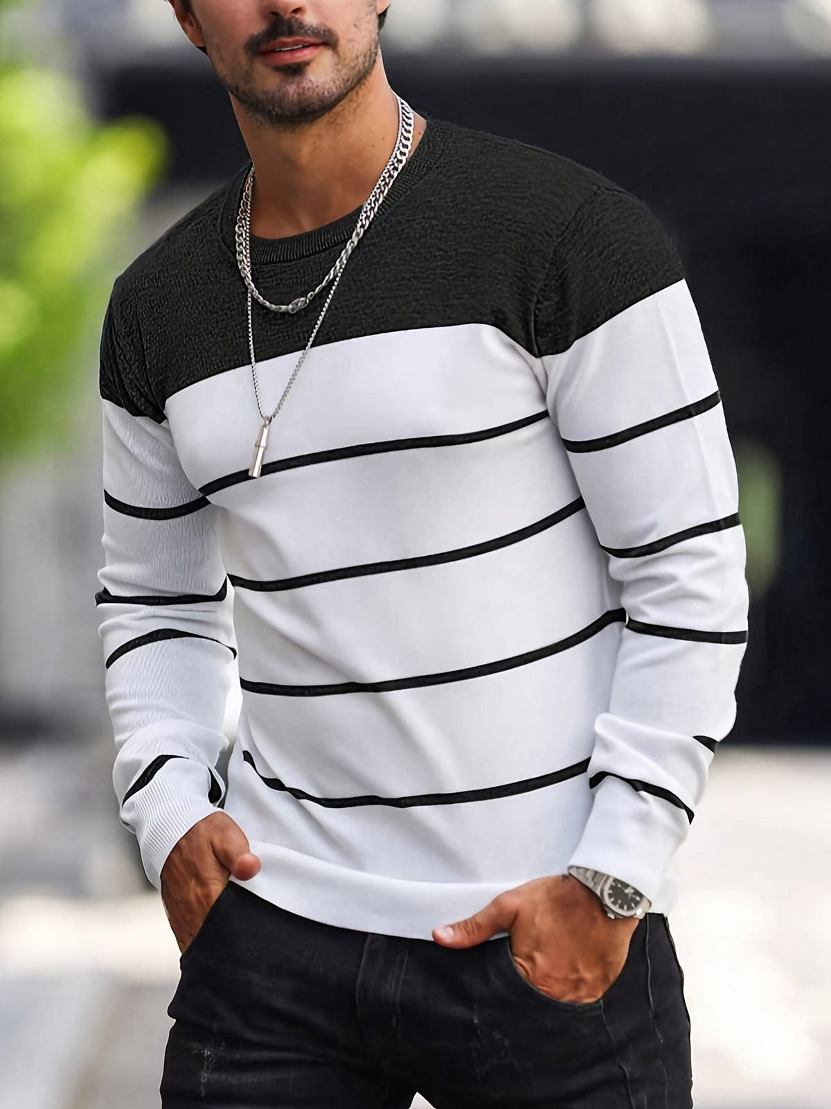 Finnegan Color Block Striped Crew Neck Pullover