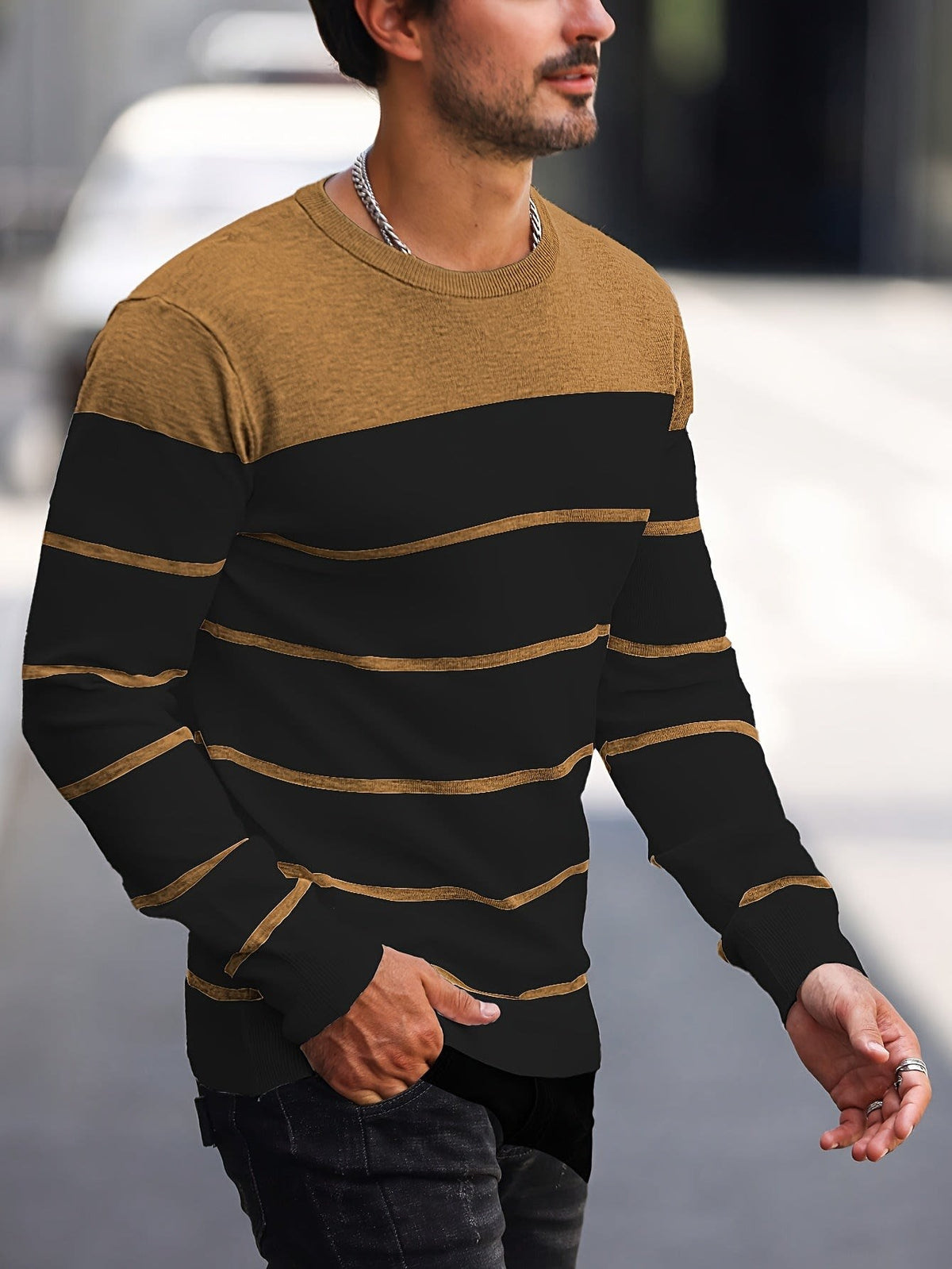 Finnegan Color Block Striped Crew Neck Pullover