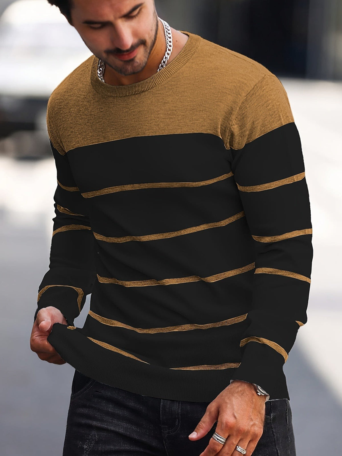 Finnegan Color Block Striped Crew Neck Pullover