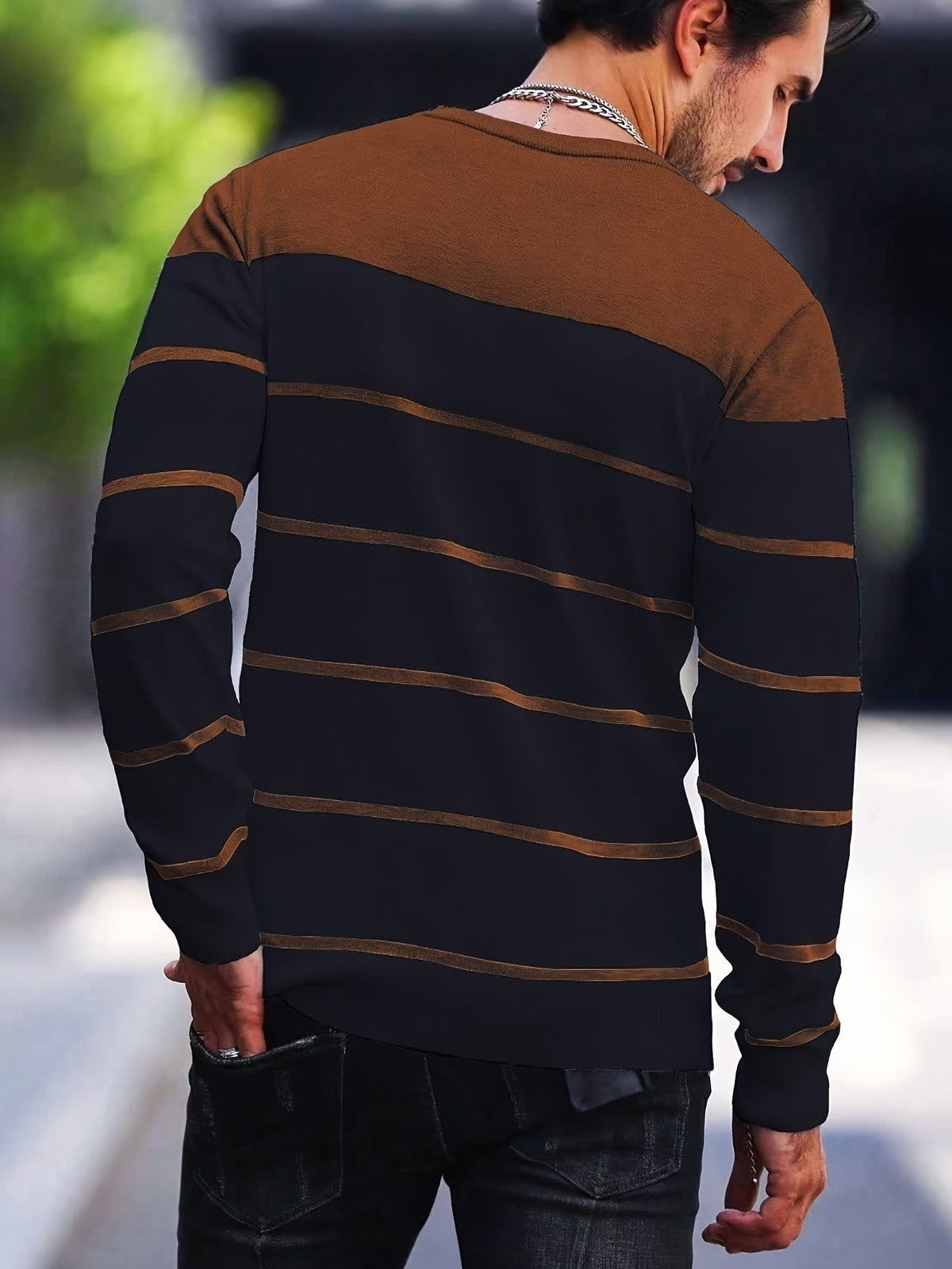 Finnegan Color Block Striped Crew Neck Pullover