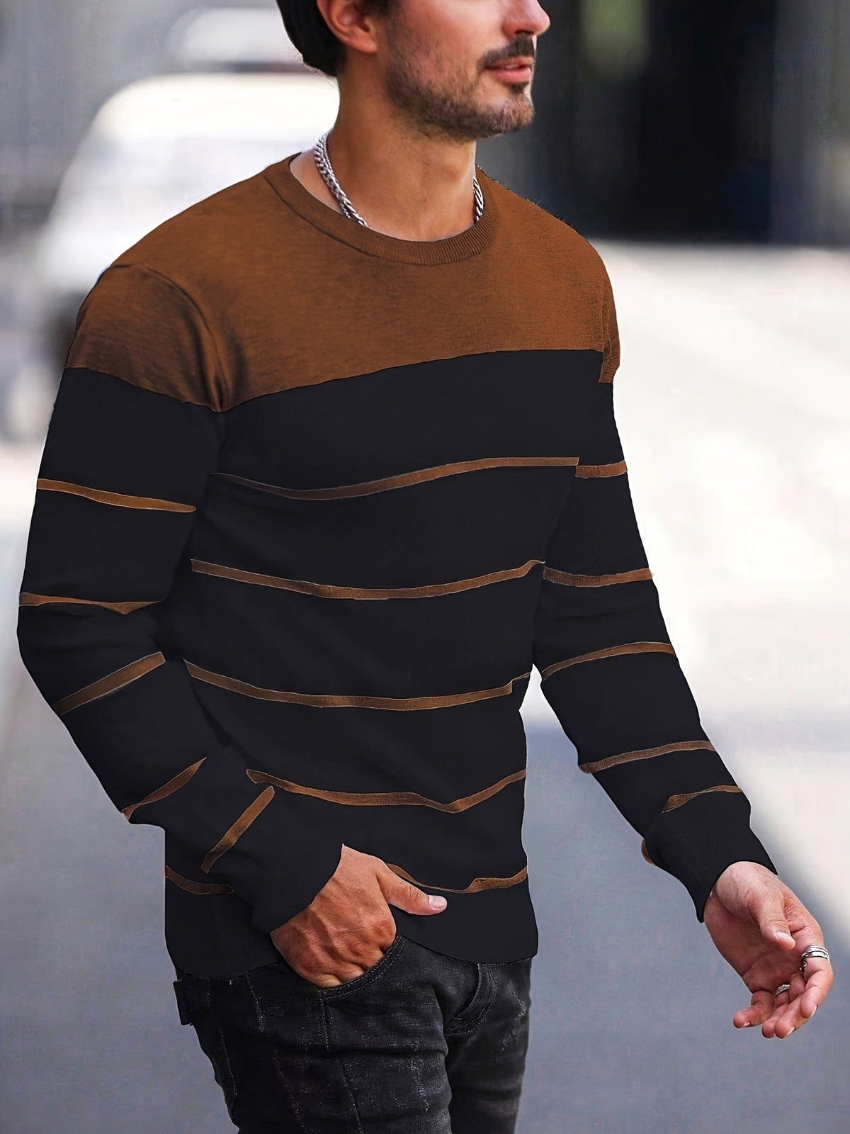 Finnegan Color Block Striped Crew Neck Pullover