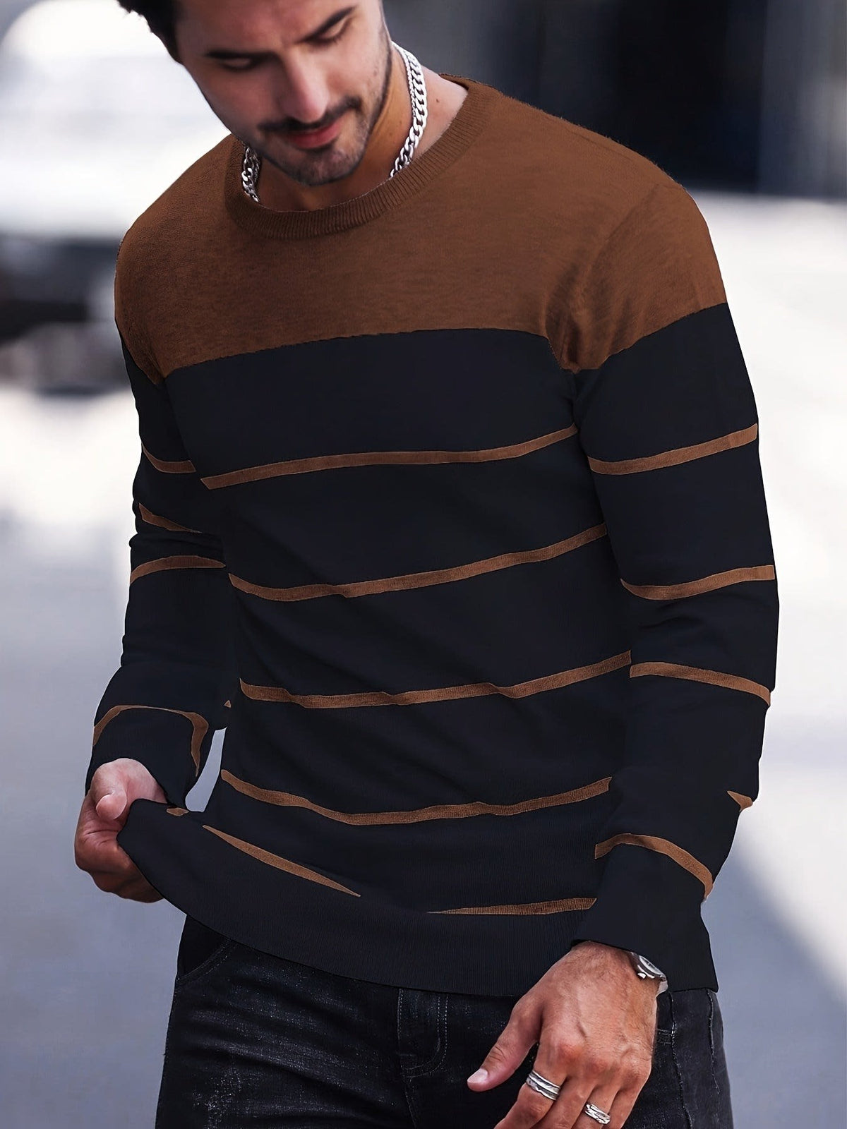 Finnegan Color Block Striped Crew Neck Pullover