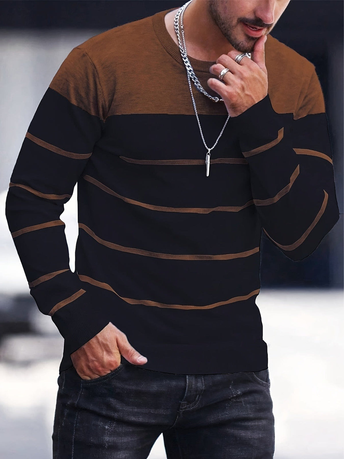 Finnegan Color Block Striped Crew Neck Pullover