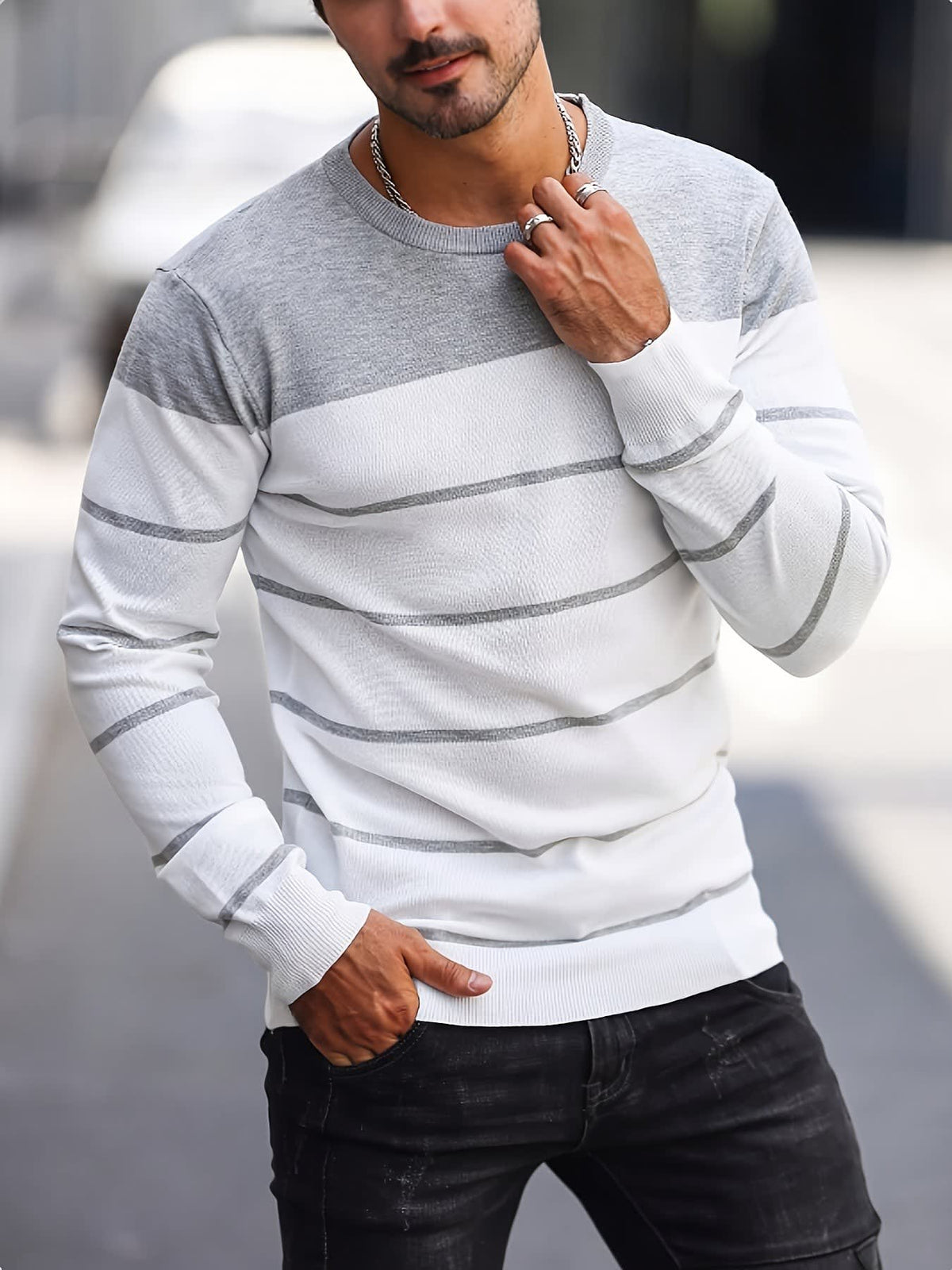Finnegan Color Block Striped Crew Neck Pullover