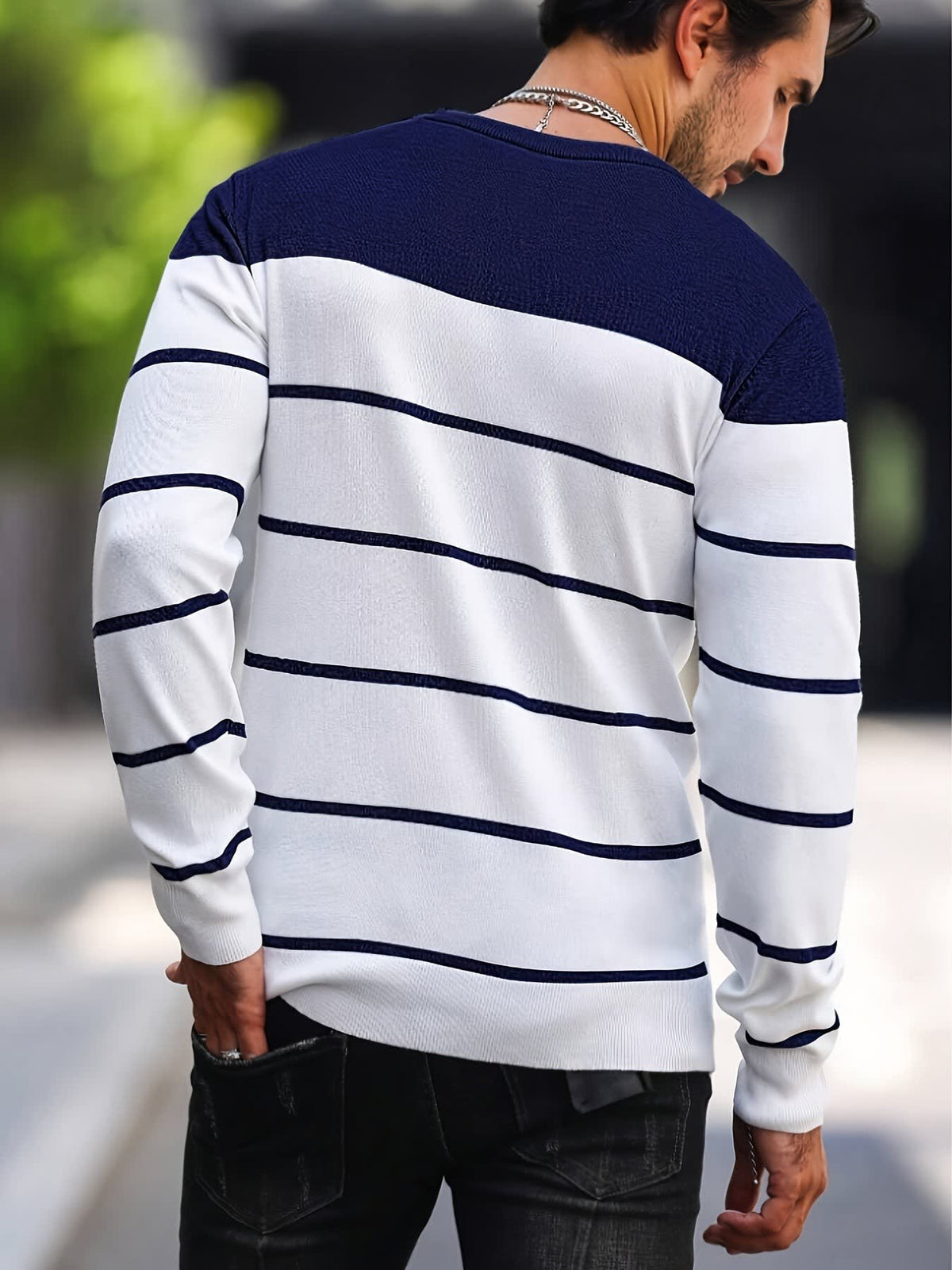Finnegan Color Block Striped Crew Neck Pullover