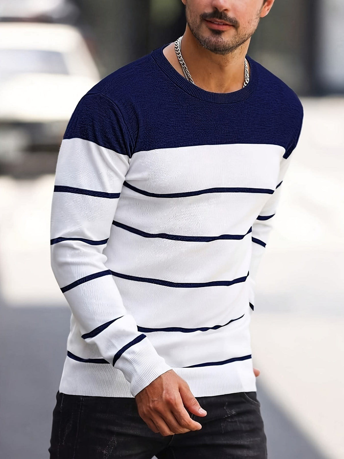 Finnegan Color Block Striped Crew Neck Pullover