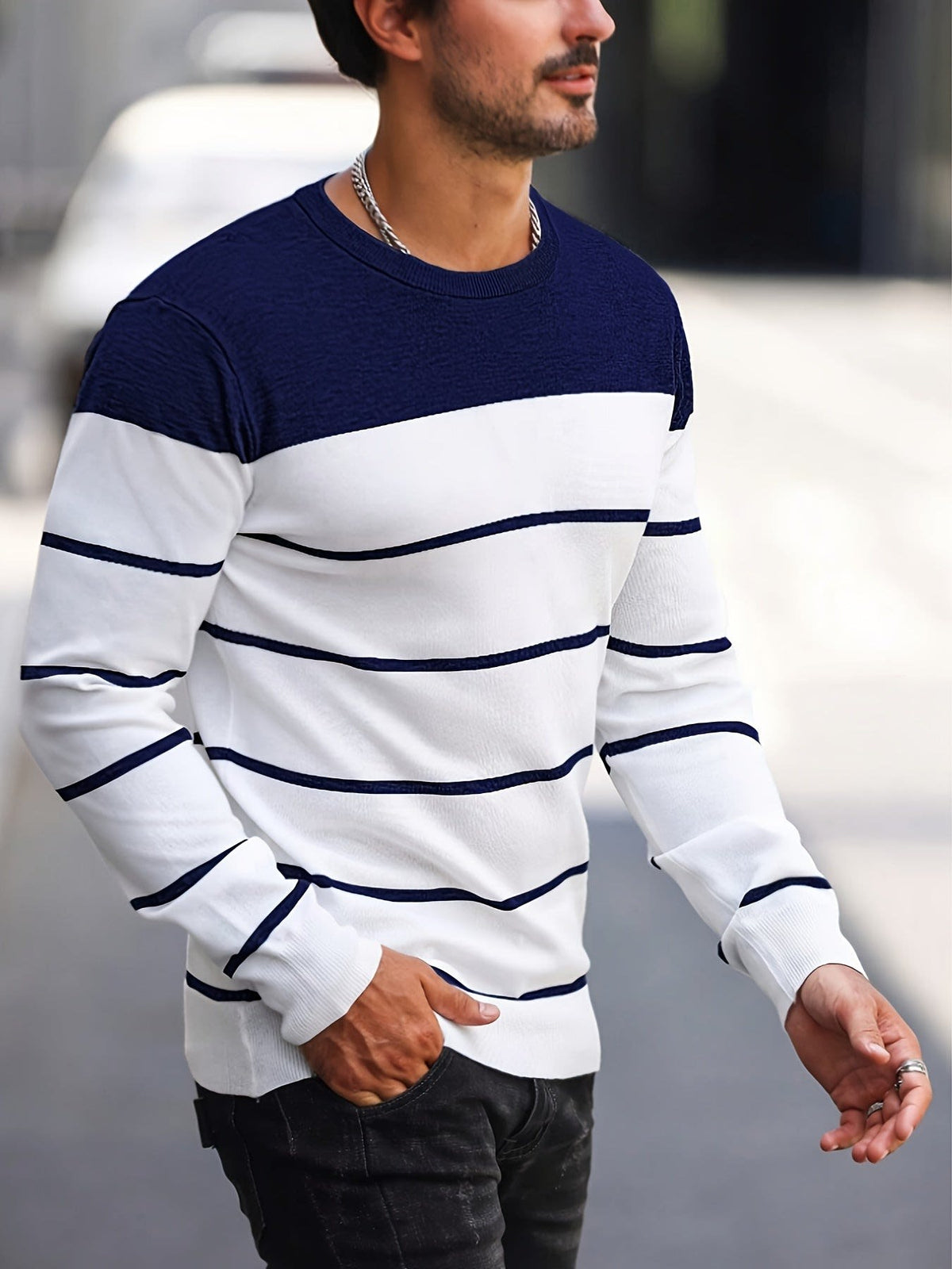 Finnegan Color Block Striped Crew Neck Pullover