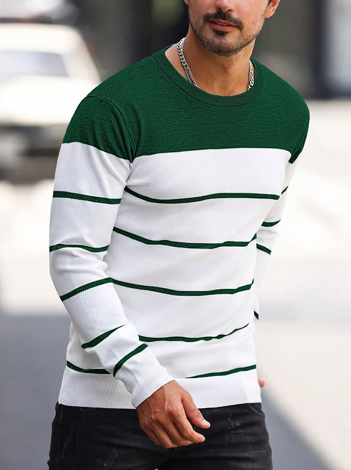Finnegan Color Block Striped Crew Neck Pullover