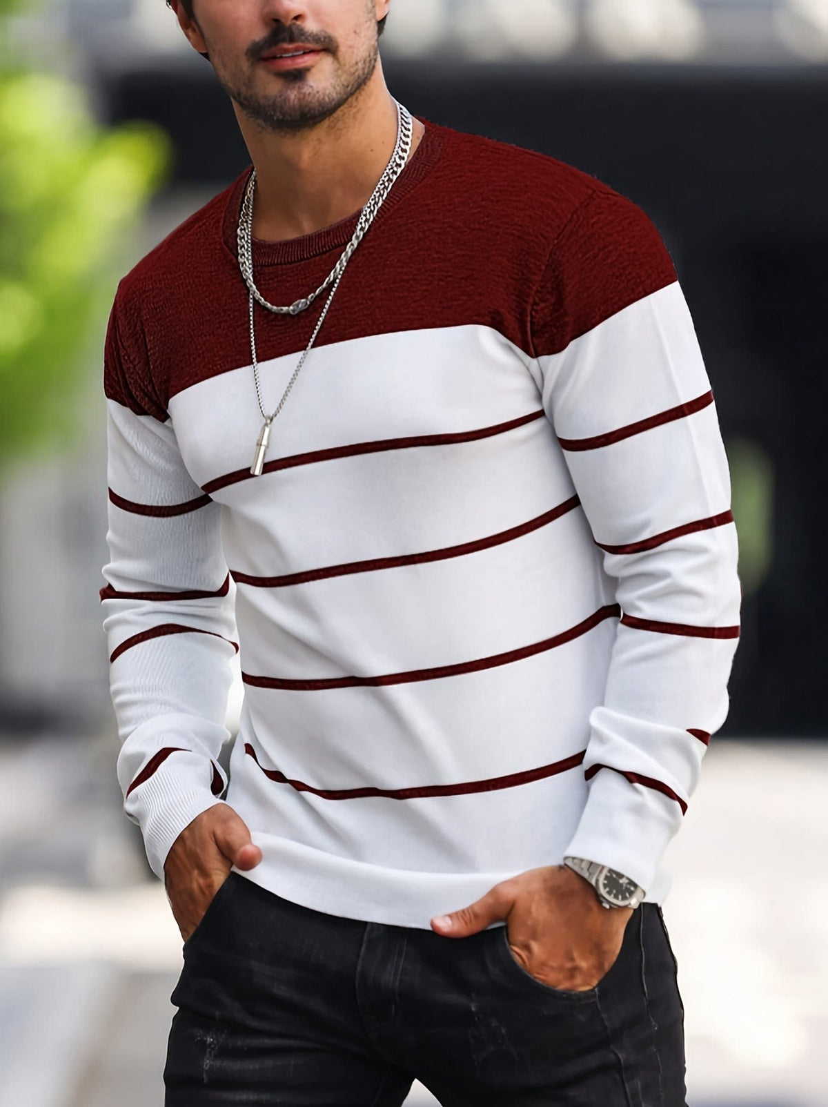 Finnegan Color Block Striped Crew Neck Pullover
