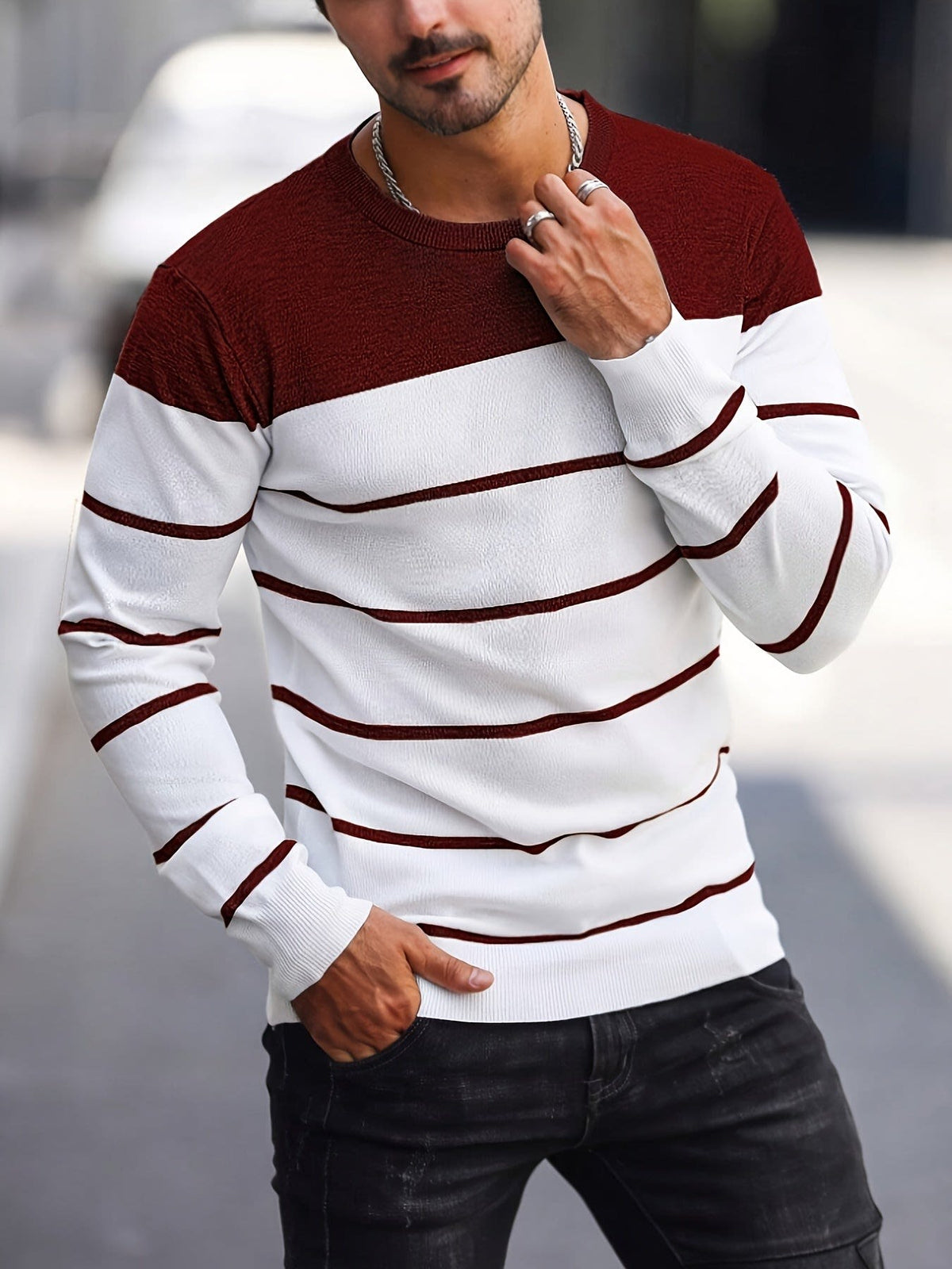 Finnegan Color Block Striped Crew Neck Pullover
