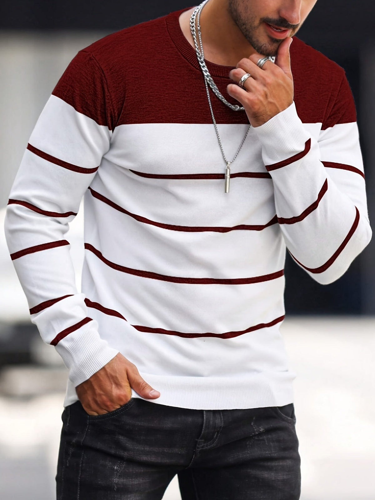 Finnegan Color Block Striped Crew Neck Pullover