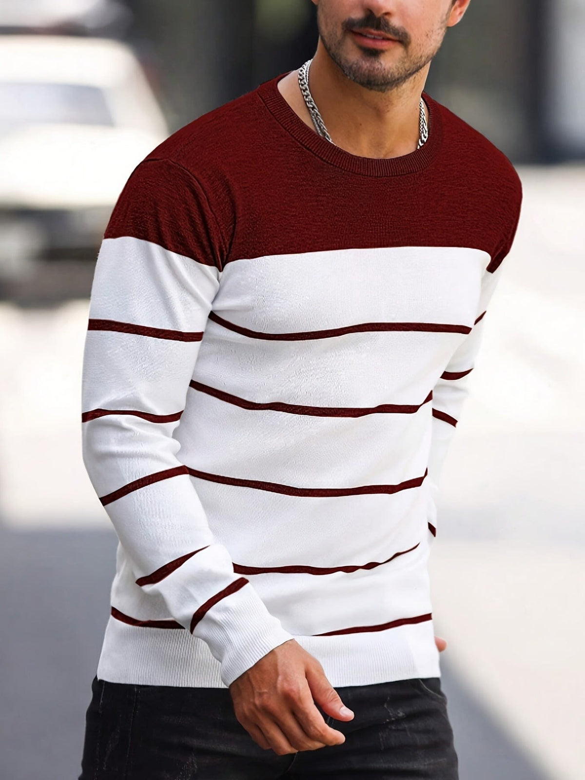 Finnegan Color Block Striped Crew Neck Pullover