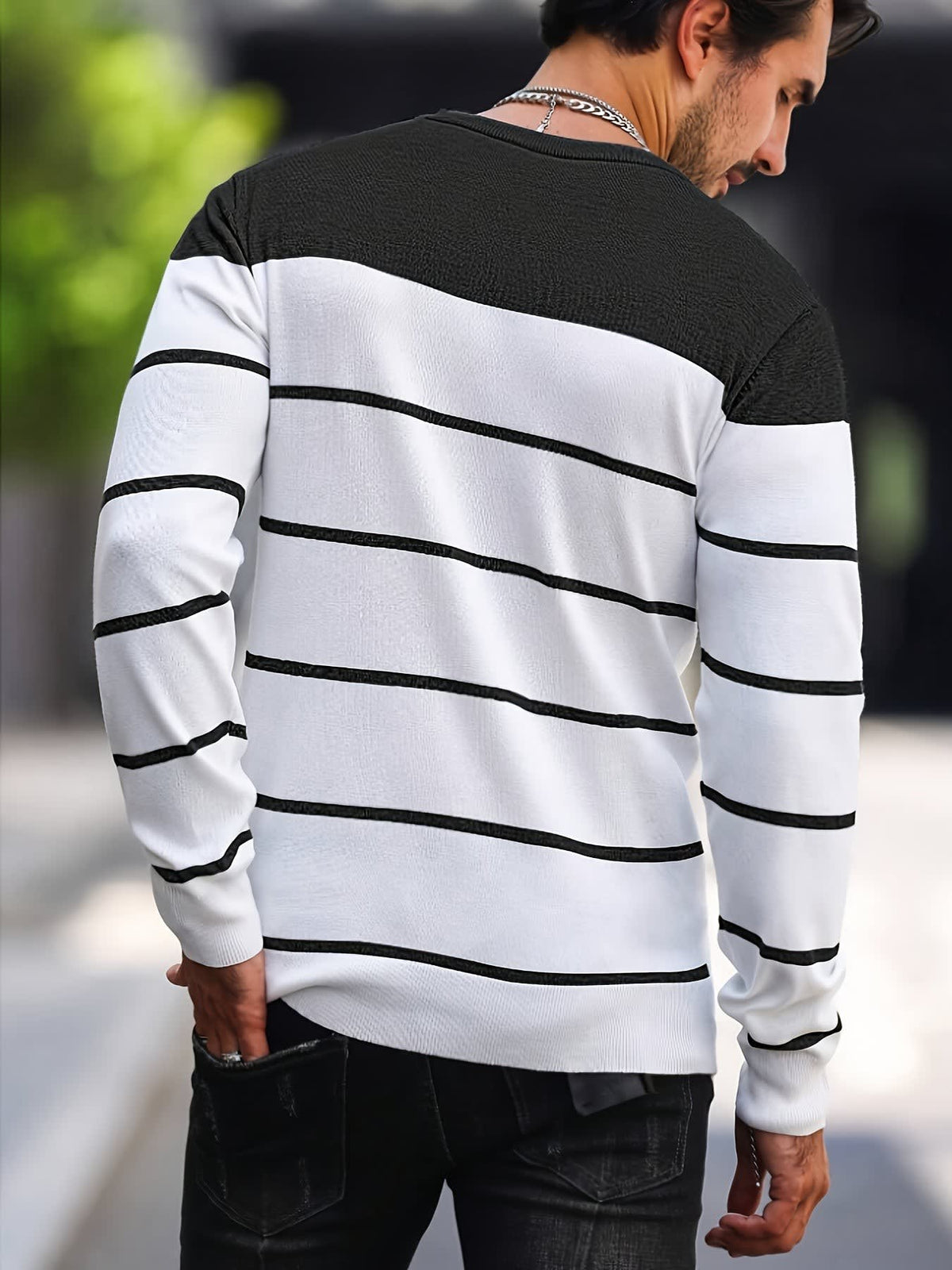 Finnegan Color Block Striped Crew Neck Pullover