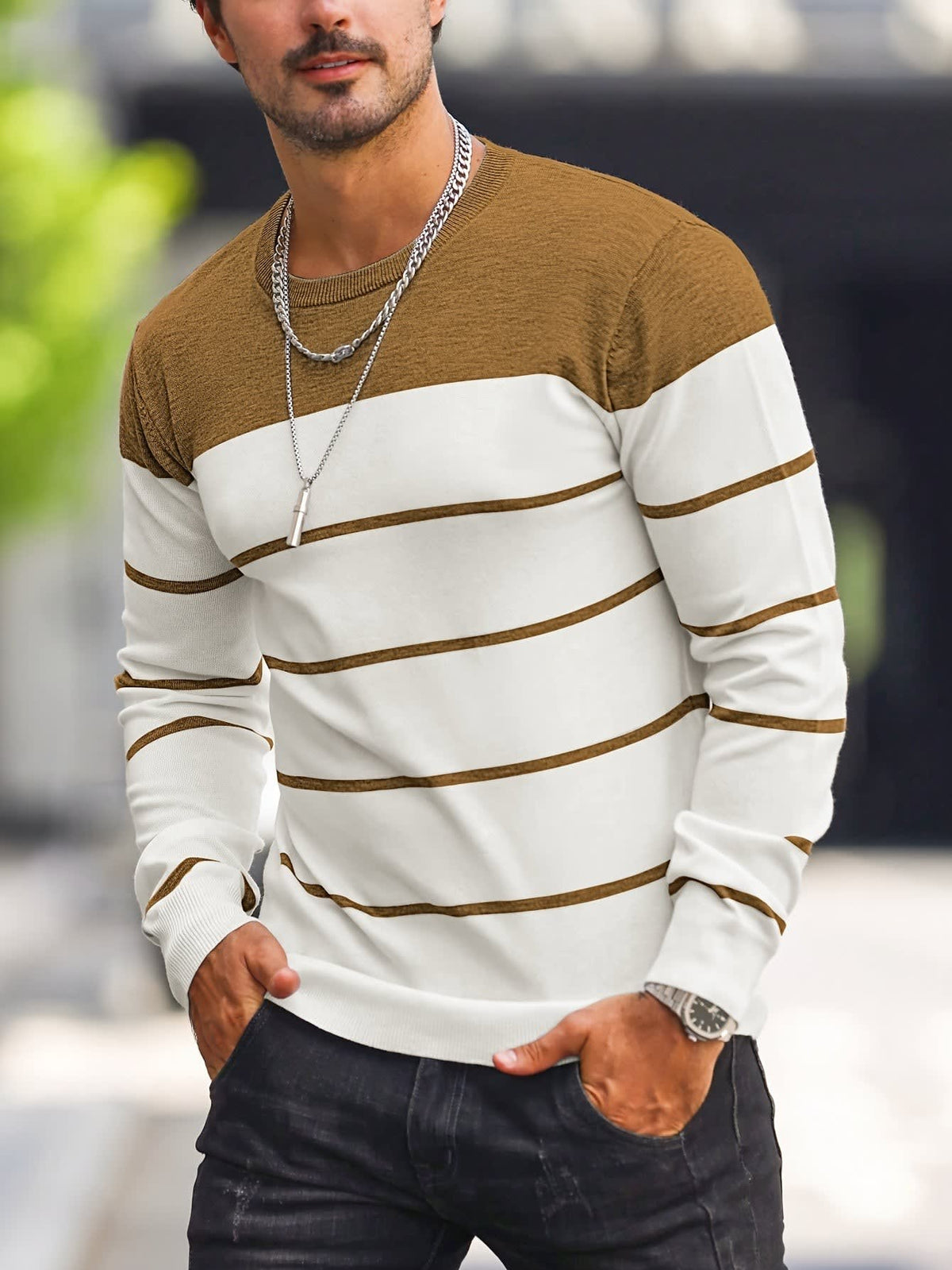 Finnegan Color Block Striped Crew Neck Pullover