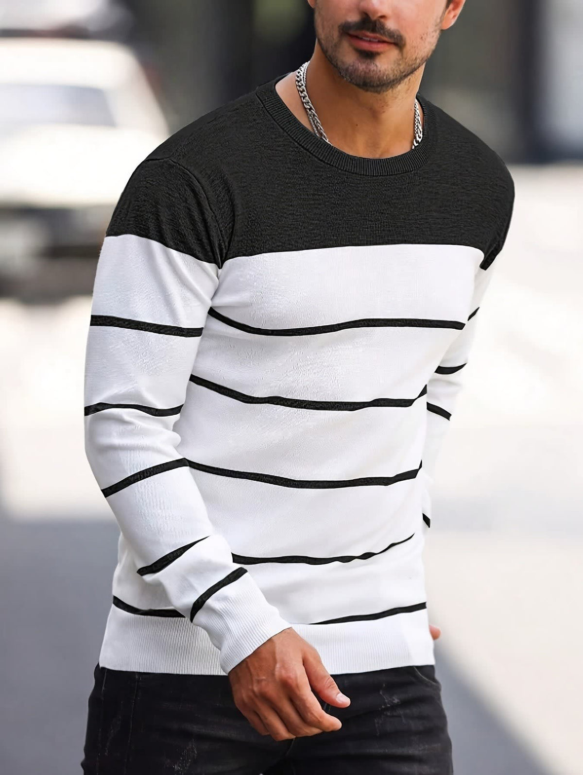 Finnegan Color Block Striped Crew Neck Pullover