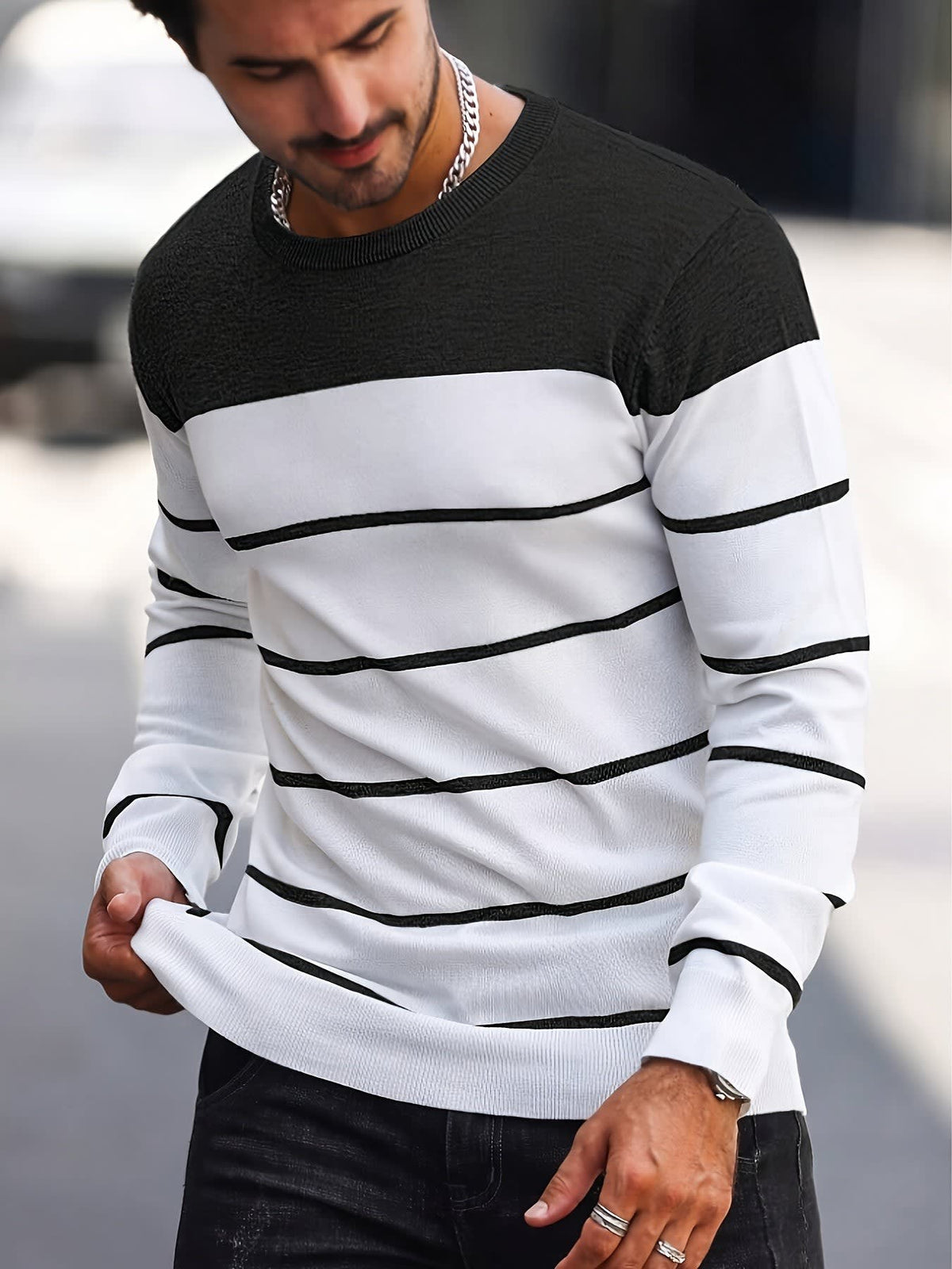 Finnegan Color Block Striped Crew Neck Pullover
